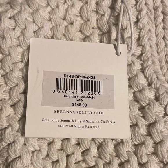 Serena & Lily Sequoia Pillow Cover 24 X 24 Ivory NEW - Picture 3 of 4